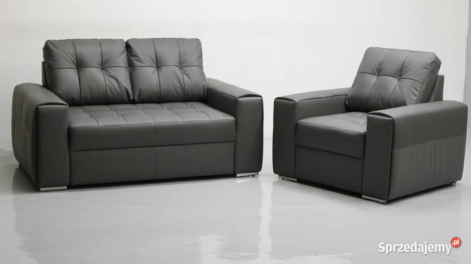 KOMPLET 21 sofy kanapy zestaw popielata skóra 90cm Poznań