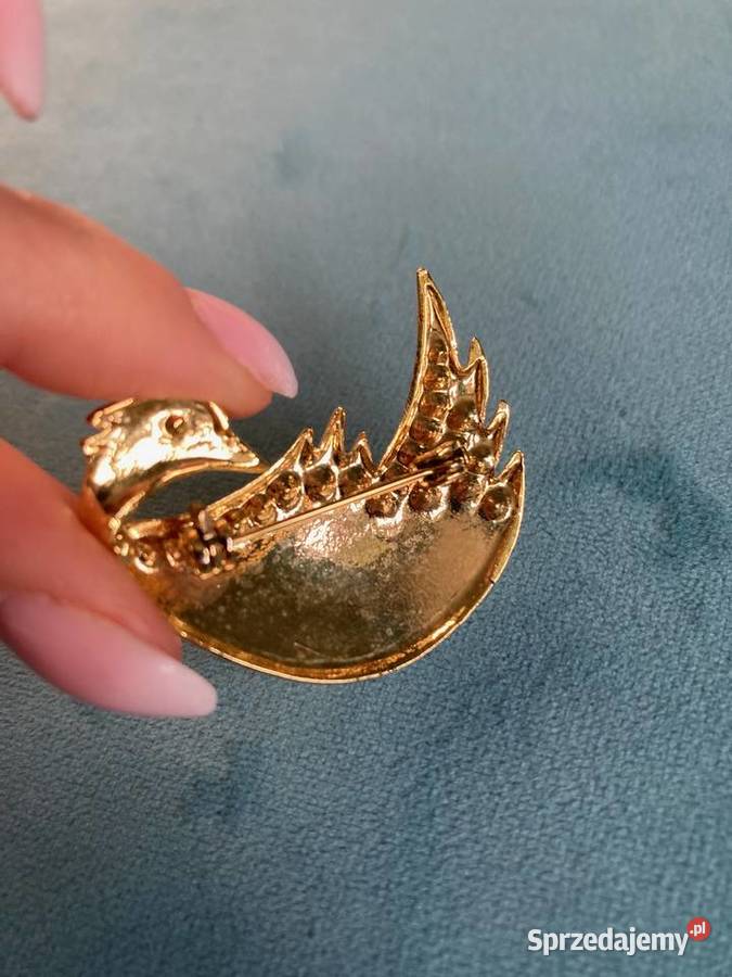 Nowa złota broszka łabędź cyrkonie vintage USA Nisko