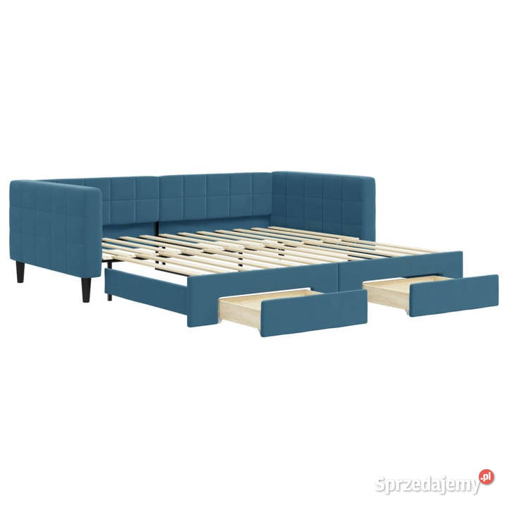 Sofa rozsuwana z szufladami niebieska aksamit Warszawa