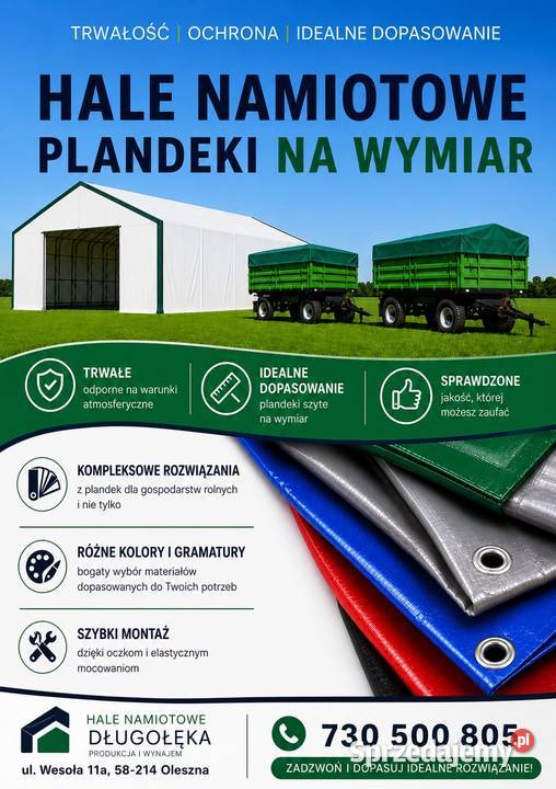 Plandeki na wymiar hale namiotowe produkcja Oleszna sprzedam