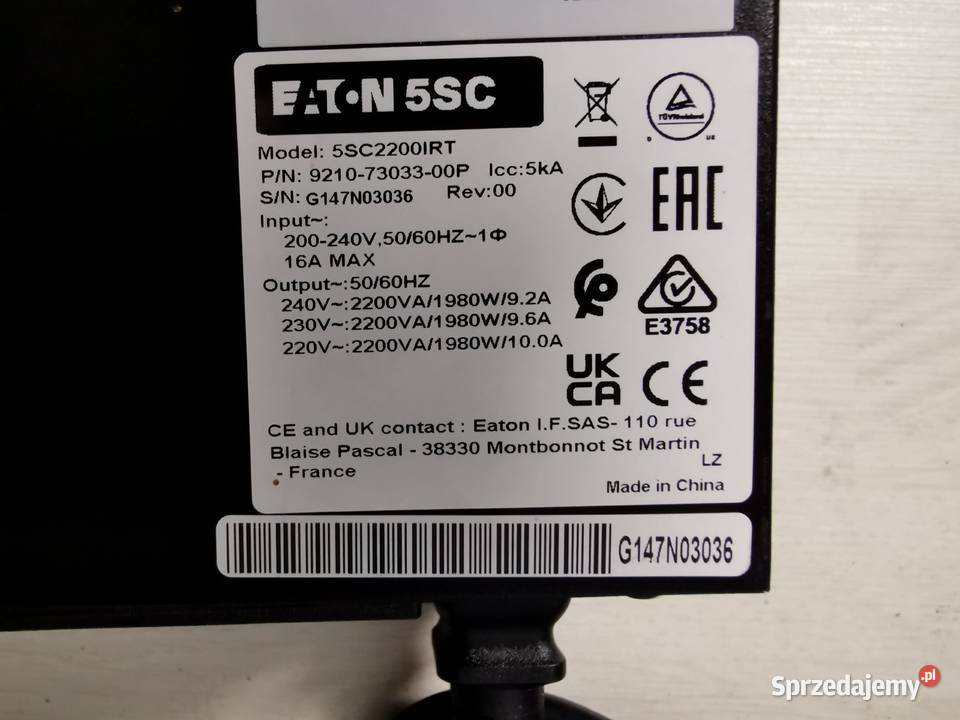 Zasilacz UPS Eaton 5SC2200iRT 1980W stan IDEALNY Gdynia