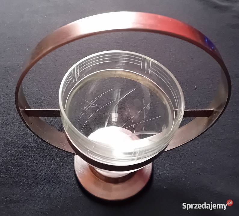 Piękna niklowana cukiernica ze szklanym wkładem Porcelana i szkło Koźminek