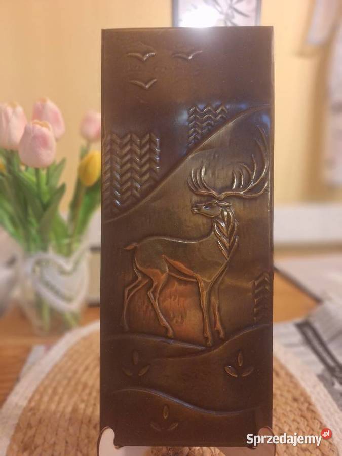 Płaskorzeźba vintage tłoczona na miedzi Strzyżów sprzedam