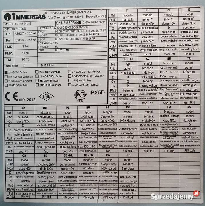 Kocioł gazowy Immergas Eolo Star 24 Budownictwo i akcesoria wielkopolskie Wągrowiec