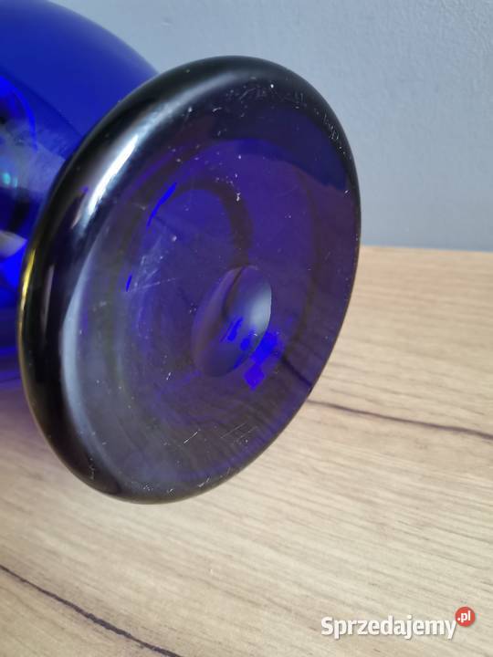 Stary niebieski wazon szkło kobaltowe design PRL