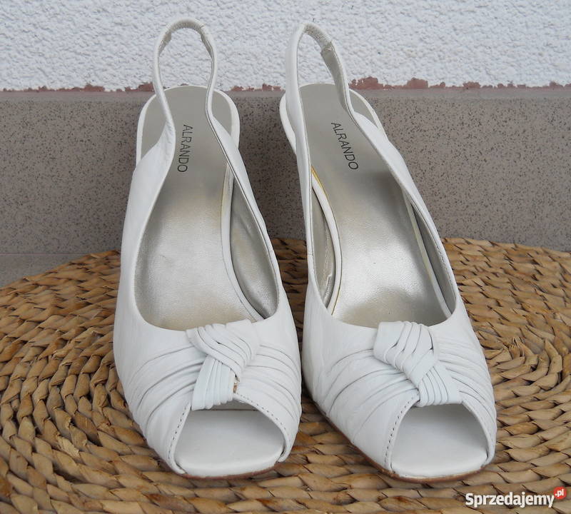 ALFANI 100 Skóra Piękne Sandały Koturn Białe biały Łęczna
