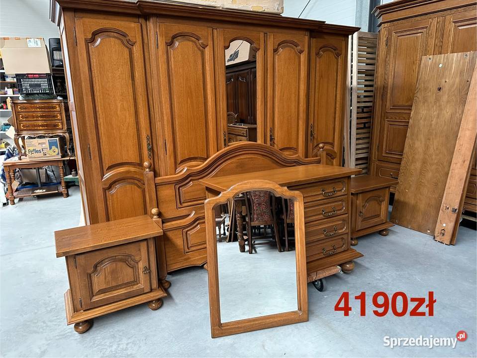 Dębowa sypialnia łóżko 160 szafki komoda lustro Meble do sypialni wielkopolskie Sławoszewek