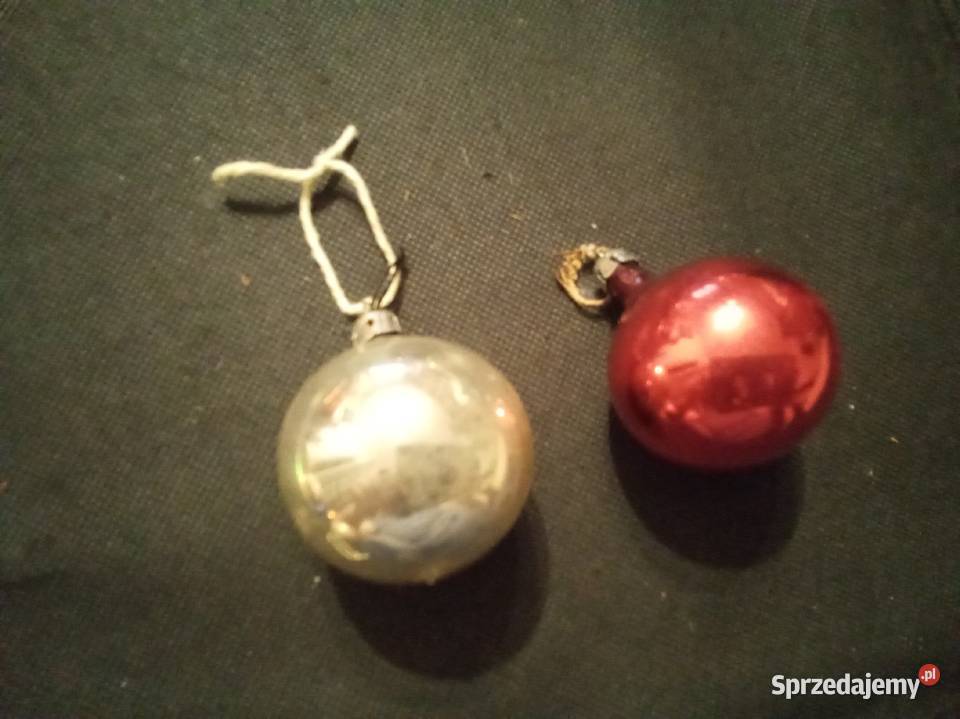 Małe bombki srebrna i czerwona PRL komplet Warszawa