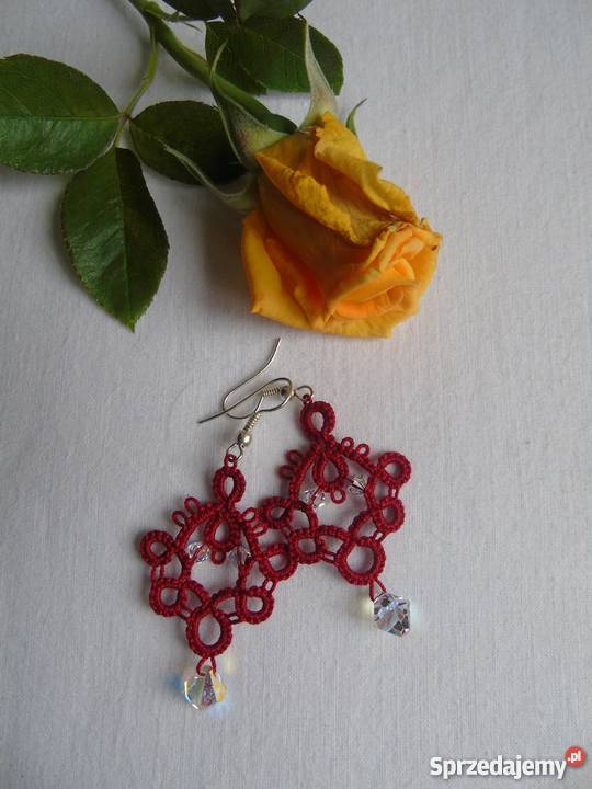 Kolczyki Frywolitkowe Wiśniowa