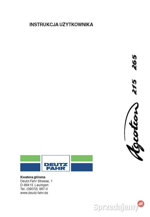 Deutz Fahr Agtotron K420 Instrukcja katalog