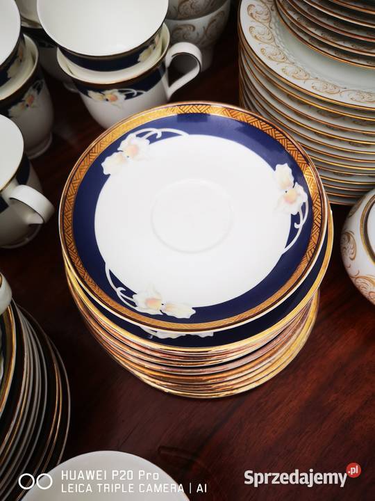 Filiżanka z talerzkiem deserowym z kobaltem Gdańsk