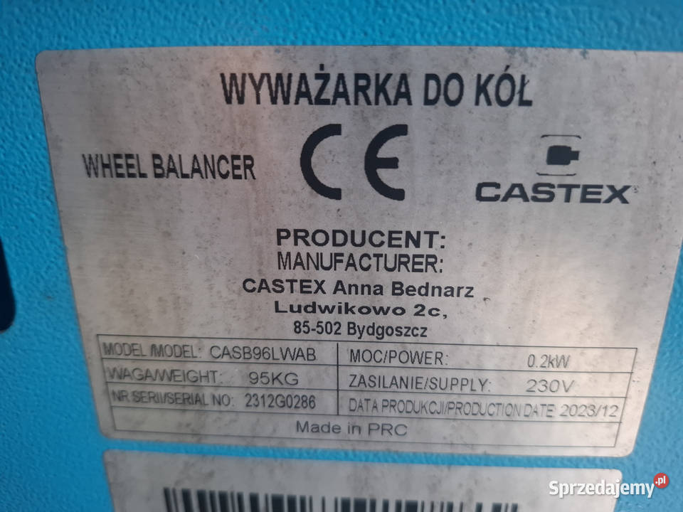 Wyważarka do kół Castex CASB96LPWAB 1024 2023 mazowieckie Warszawa sprzedam