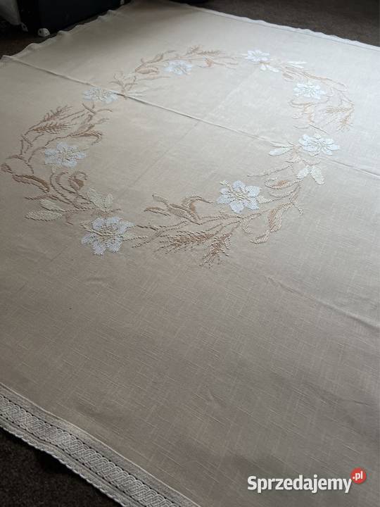 Obrus ręcznie hartowany kwiaty rękodzieło Zabrze