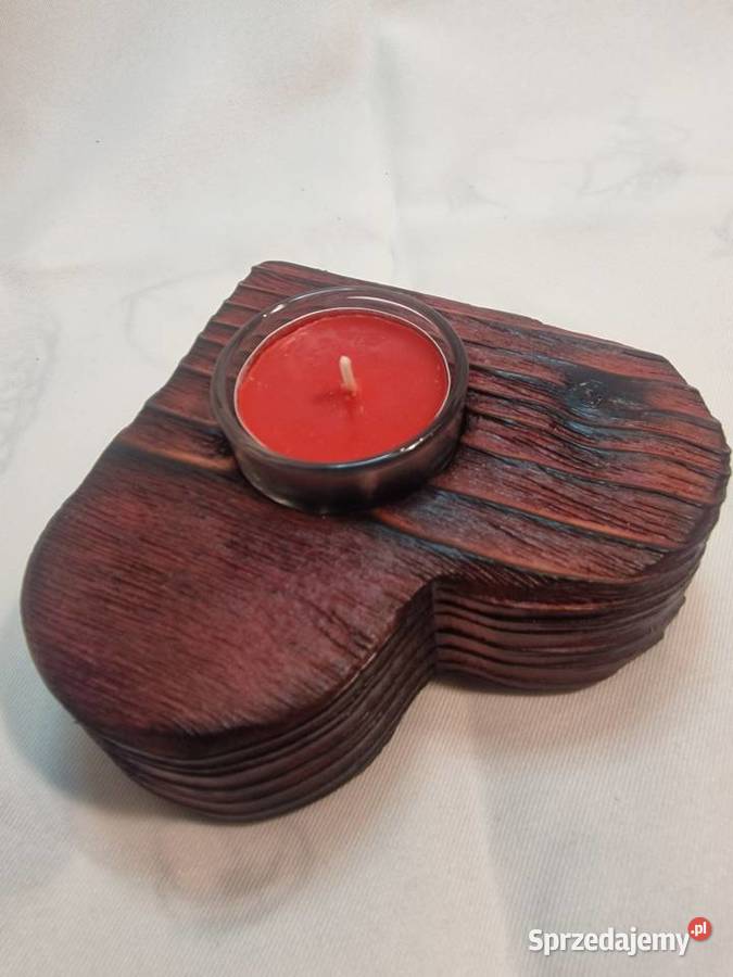 Świecznik drewniany serce wiśniowy na tealight Sępopol