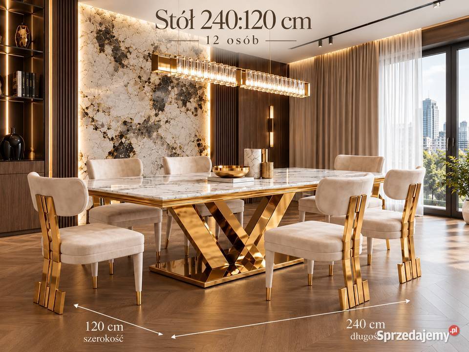 Stół złoty ekskluzywny glamour z marmurowym 75cm Warszawa