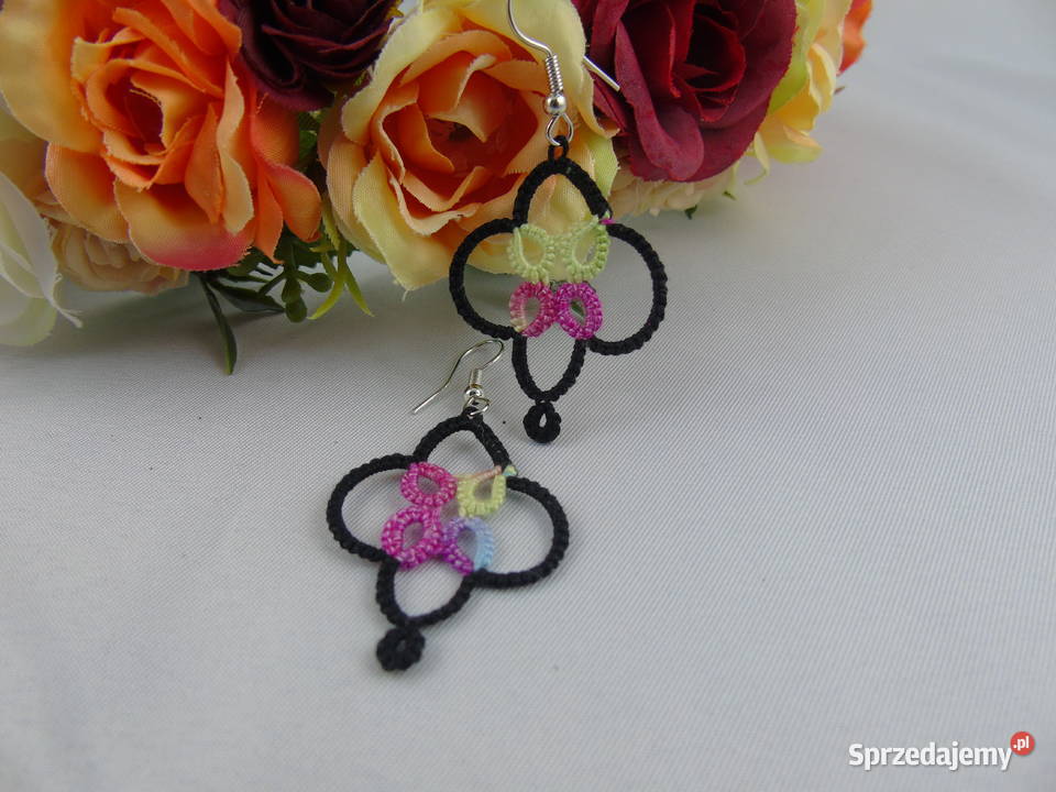 Kolczyki frywolitkowe różne wzory i kolory Wiśniowa
