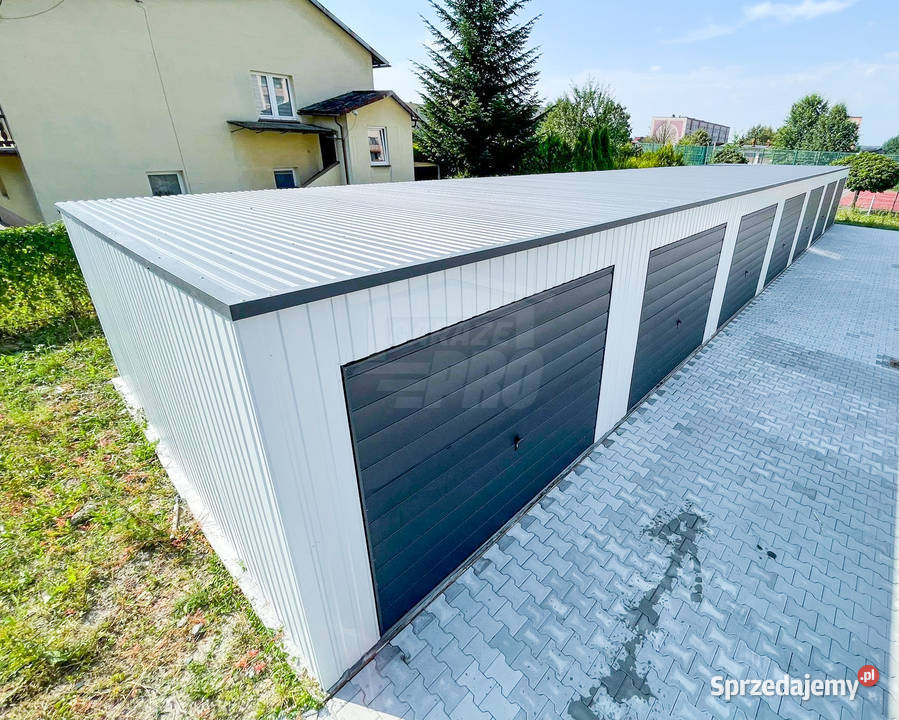 Rząd garaży 28x55m 7x bramy uchylne dach spad w