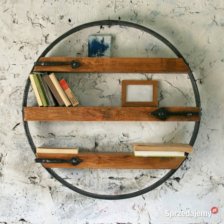 półka ścienna KOŁO rustykalna loft lite drewno Mielec