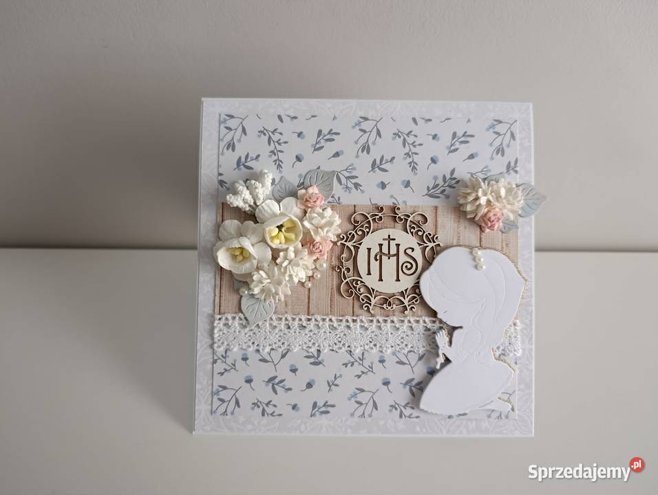 Kartka ręcznie robiona w pudełku Komunia Święta Łódź