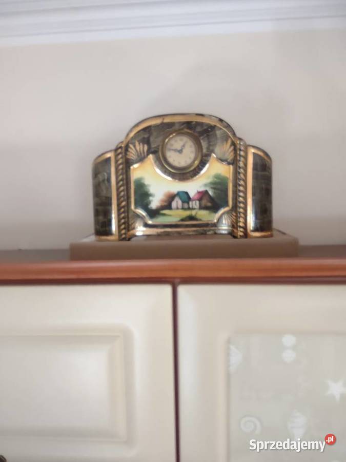 Stary zegar kominkowy ceramika ręcznie zdobiony