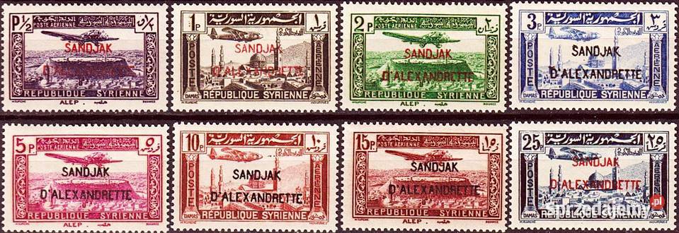 ALEXANDRETTE 1938poczta lotniczakompletna seria Filatelistyka Człuchów