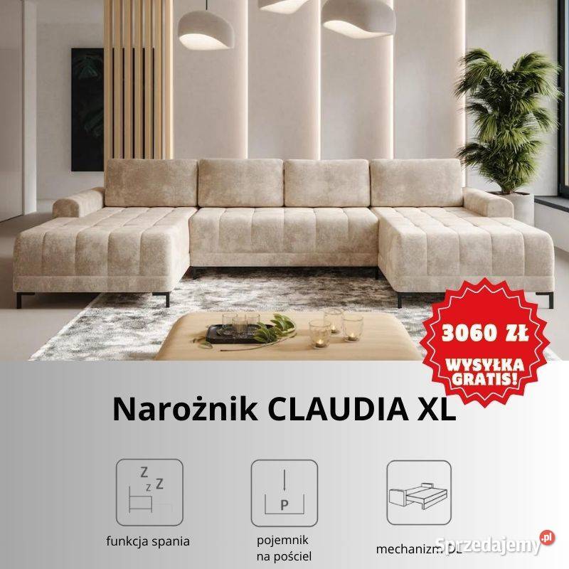 Narożnik z funkcją spania i pojemnikiem Claudia XL