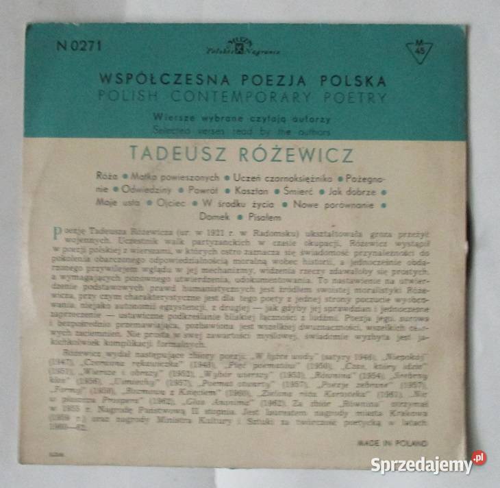 Tadeusz Różewicz Wiersze wybranewierszepłyta Łódź