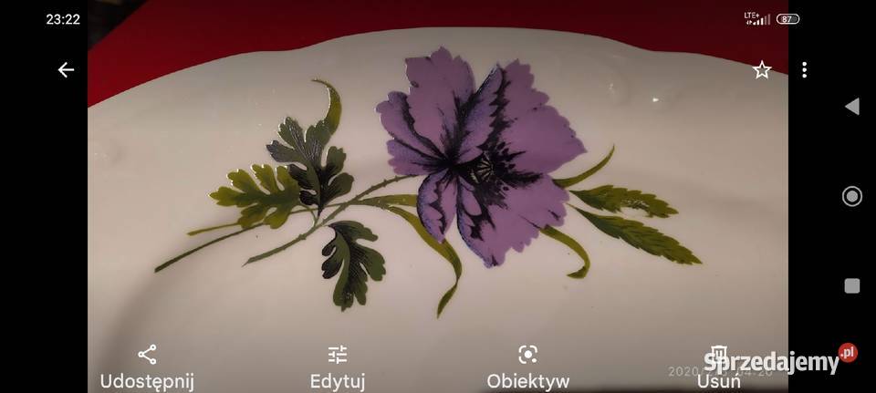 Duża patera porcelana Włocławek biel fiolet Porcelana i szkło Wrocław