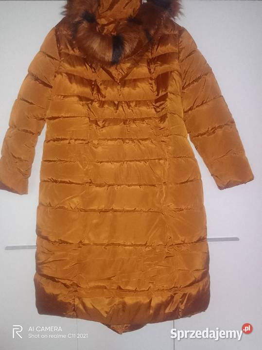 Piękny pikowany płaszcz z kapturem pomarańczowy wielkopolskie Poznań