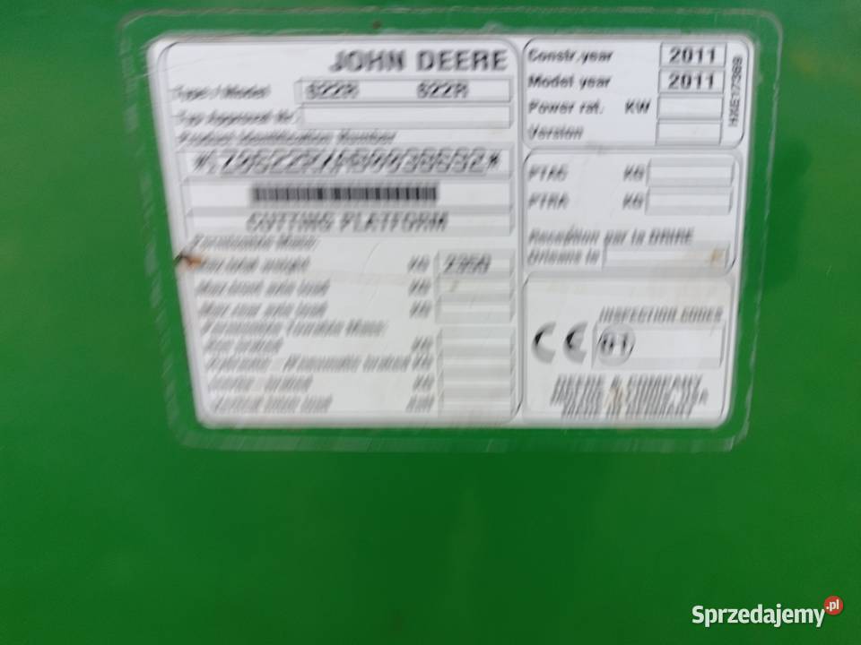 Heder John Deere 622R z wózkiem Gręblin