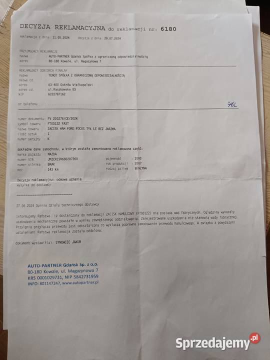 Zacisk hamulcowy nowy Czekanów sprzedam