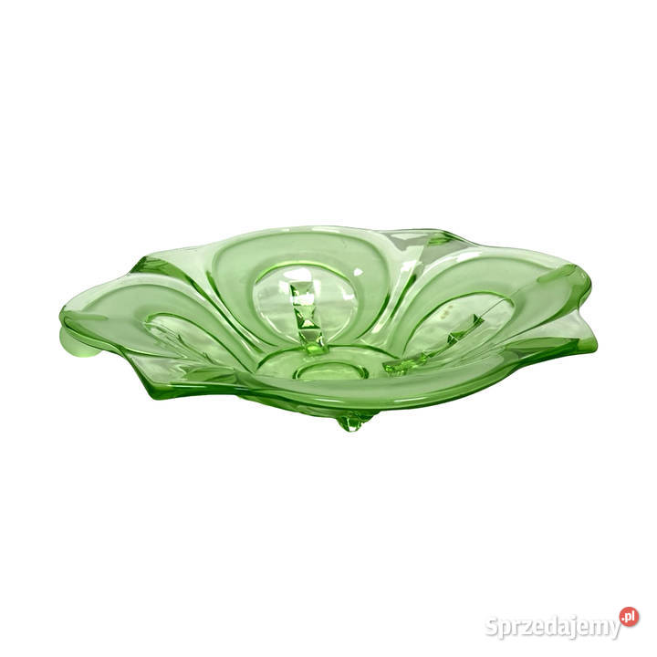 Szklana patera żardiniera Art Deco zielona