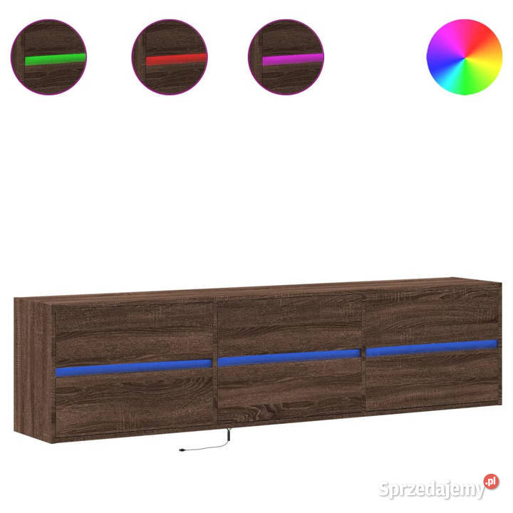 Ścienna szafka TV z LED brązowy dąb 180x31x45 Warszawa
