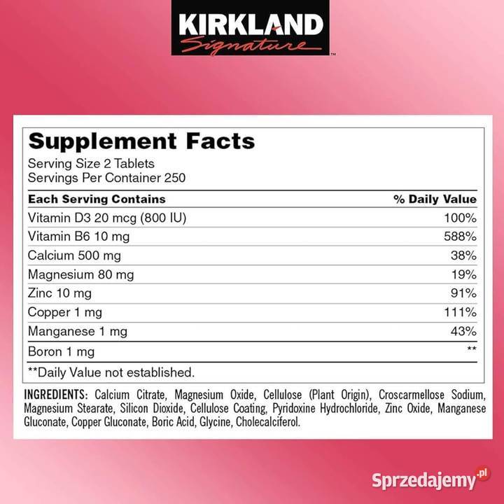 KIRKLAND Wapń Magnez Cynk Vit D3 500mg 500 Mielec