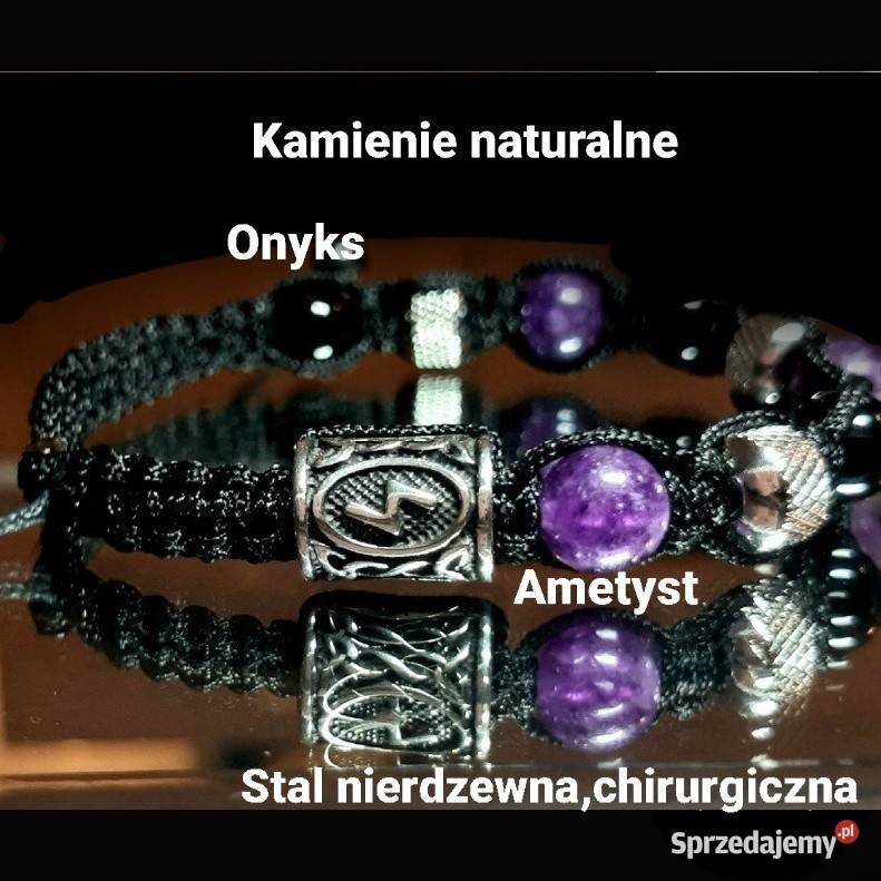 Bransoletka stal runa piorun kamień Ametyst Kraków