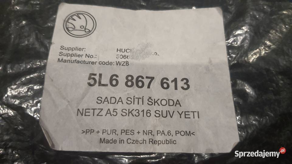 Oryginalna siatka bagażnika Skoda Yeti 5L6 867 Lublin