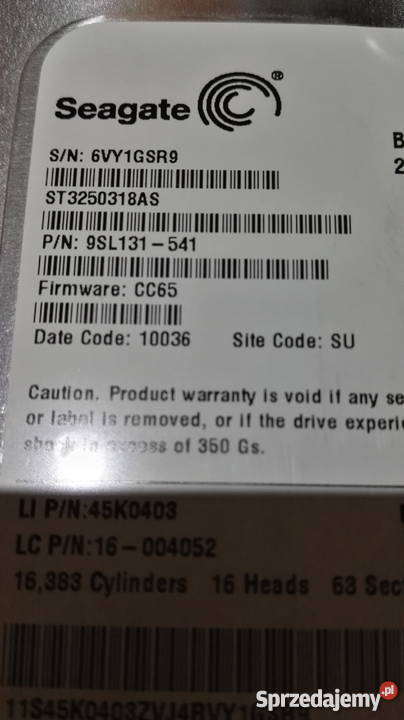 SATA 35 250GB SEAGATE ST3250318AS bad sektory Seagate świętokrzyskie Ostrowiec Świętokrzyski