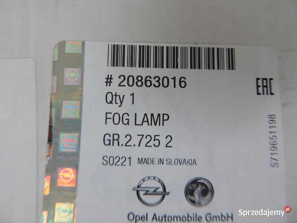 OPEL ZAFIRA C TOURER LEWY HALOGEN 20863016 NOWY