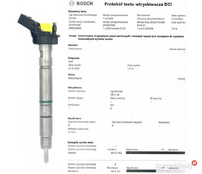 Wtryskiwacz BOSCH 0445117022 do AUDI PORSCHE VW