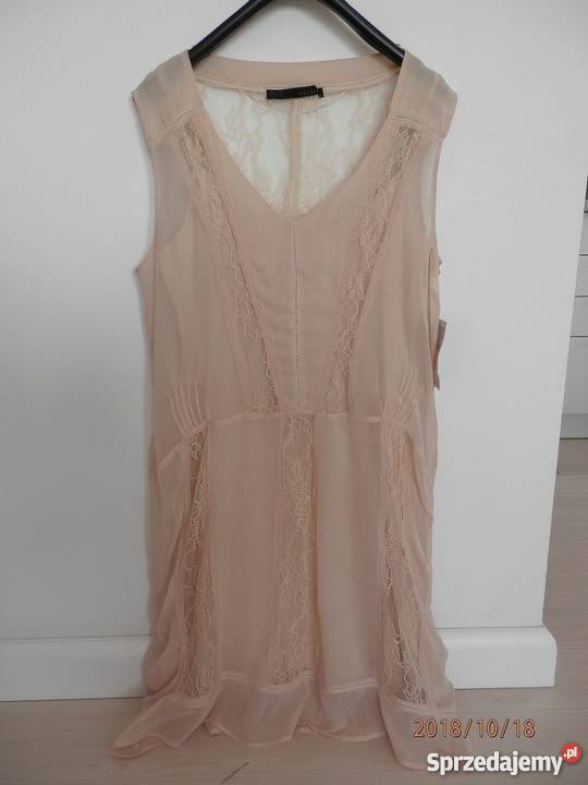 Sukienka Zara Beżowa Nude Zdobiona Koronką mazowieckie Warszawa