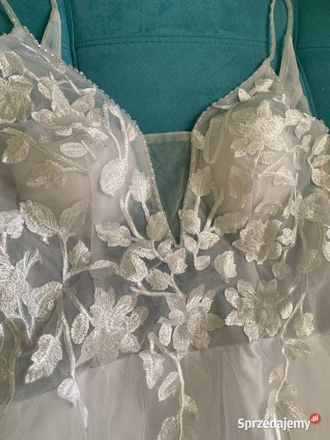 Suknia ślubna V Neck koronka liniaA 40 L 44 XXL Damska Jelenia Góra
