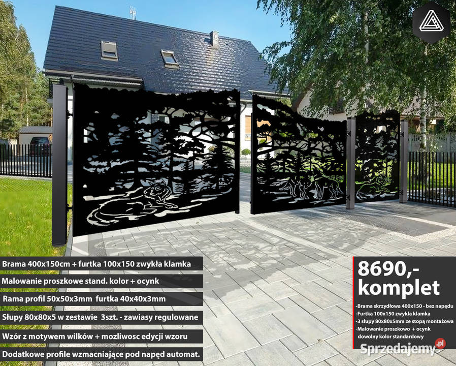 Brama skrzydłowa CNC Wahadłowa wilki las Furtka skrzydłowa Poznań