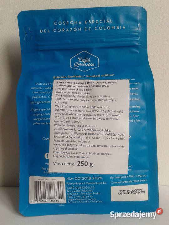 CAFE QUINDIO Kawa ziarnista z Kolumbii 250g Wołczyn