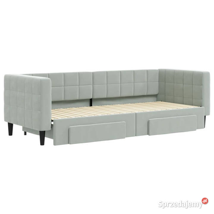 Sofa rozsuwana z szufladami jasnoszara aksamit Warszawa