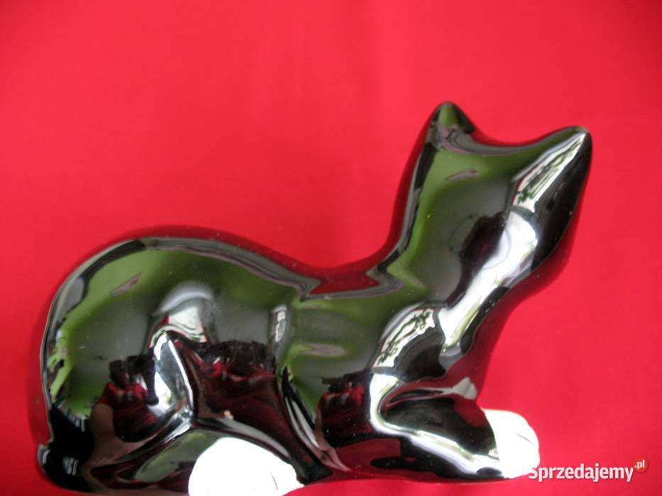 Kot czarno biały kociak Figurka ceramika 10 x 18 czarny