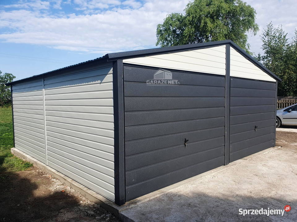 GARAŻ BLASZANY 6X6 2X BRAMA ANTRACYT BIAŁY DACH Łapanów