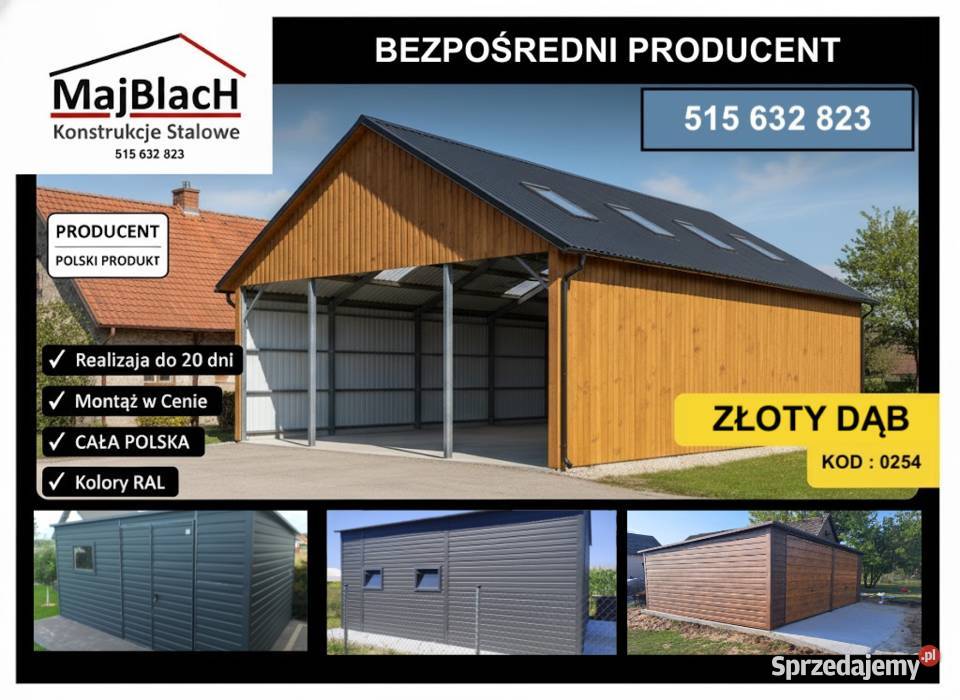 Drewnopodobny Garaż ZŁOTY DĄB Hala Garaż RAL blacha Zamość sprzedam