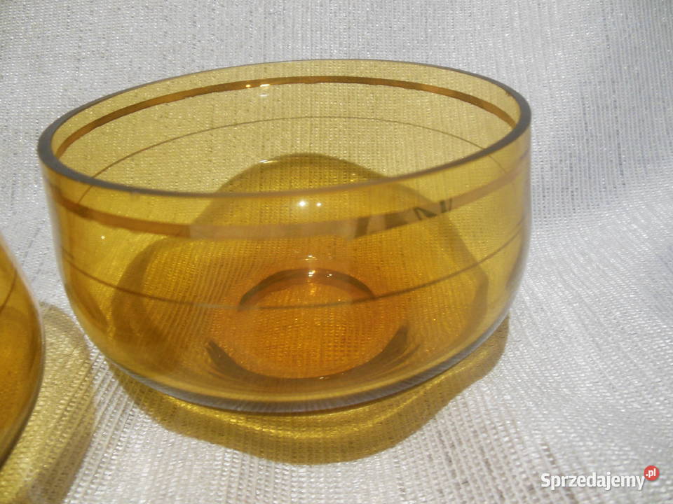Salaterki szklane miodowe złocenia 3 PRL Porcelana i szkło Kielce