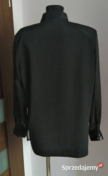 Czarna koszula mgiełka z kołnierzykiem cekiny Krosno