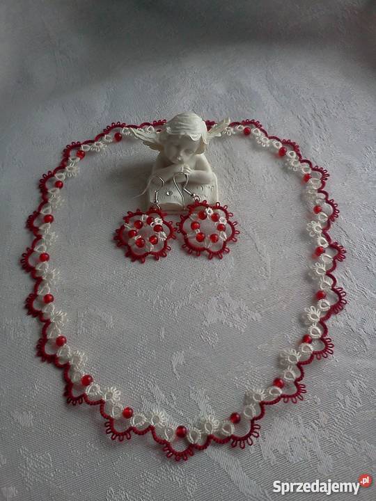 Komplet biżuterii frywolitkowej Wiśniowa